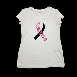 White House Black Market Size XS Butterfly Ribbon Breast Cancer Tee Shirt